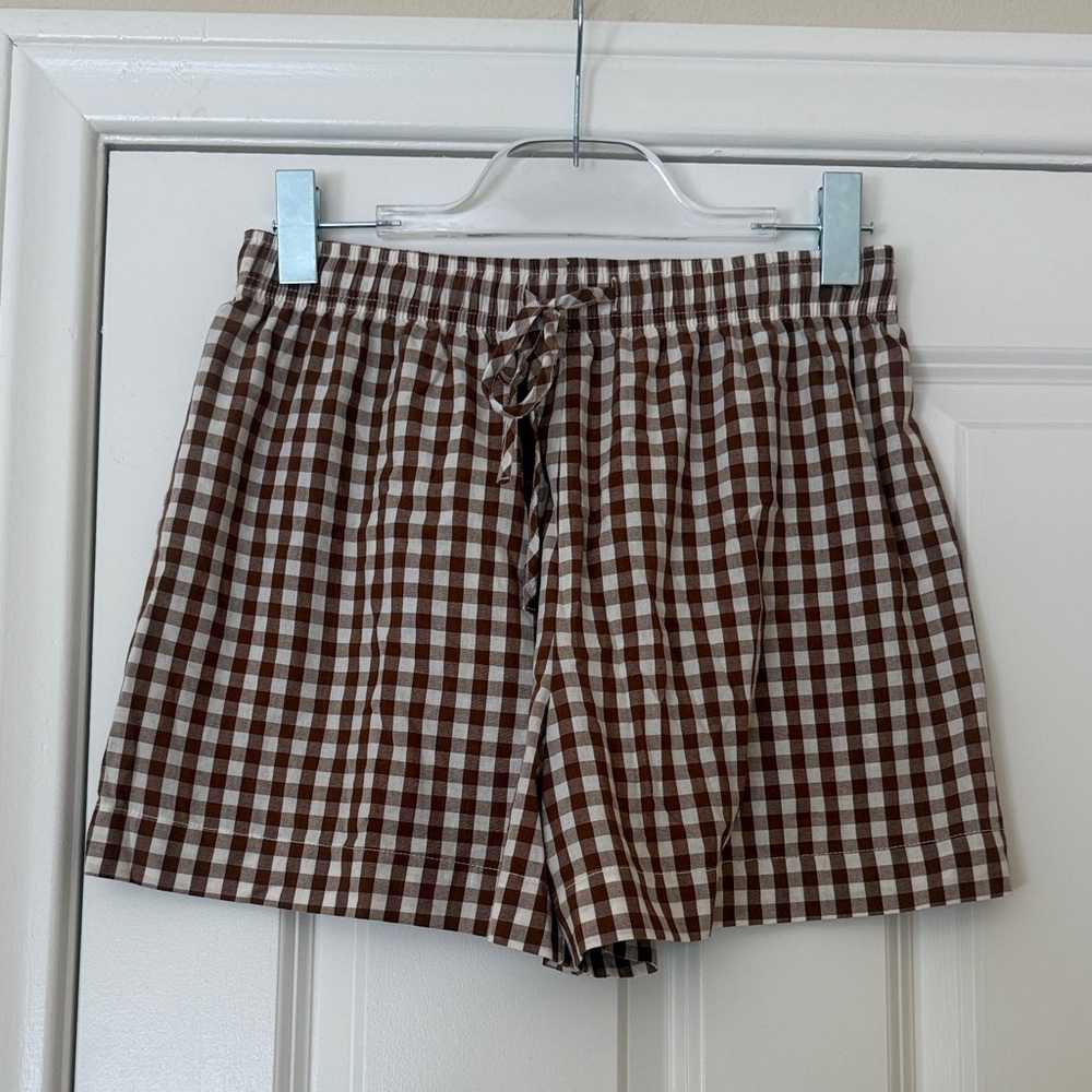 Rhythm Brown Gingham Drawstring Women’s Shorts - Picture 2 of 4